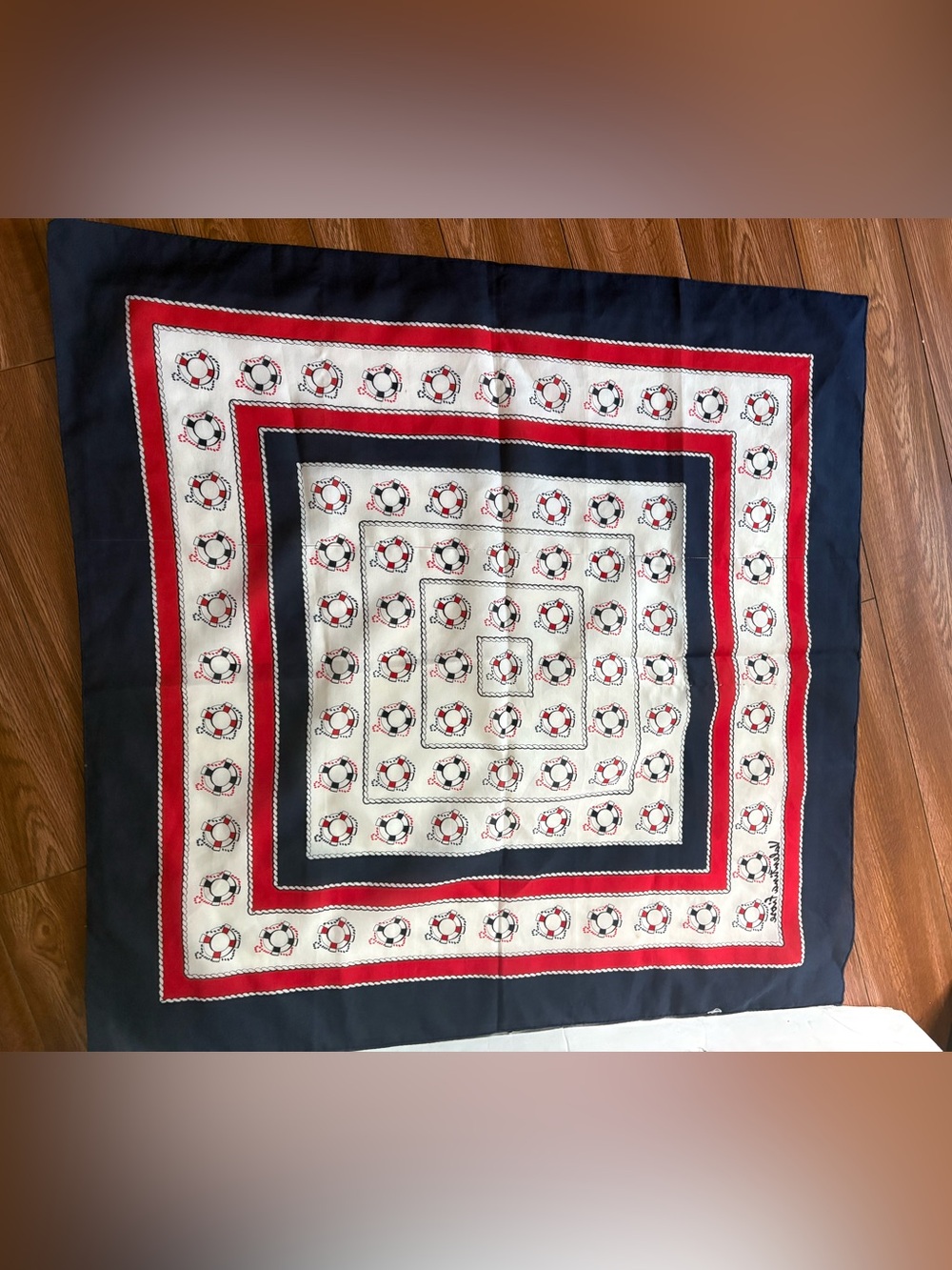 Vintage Nautical Life Ring Print Decorative Throw - Red, Navy & White